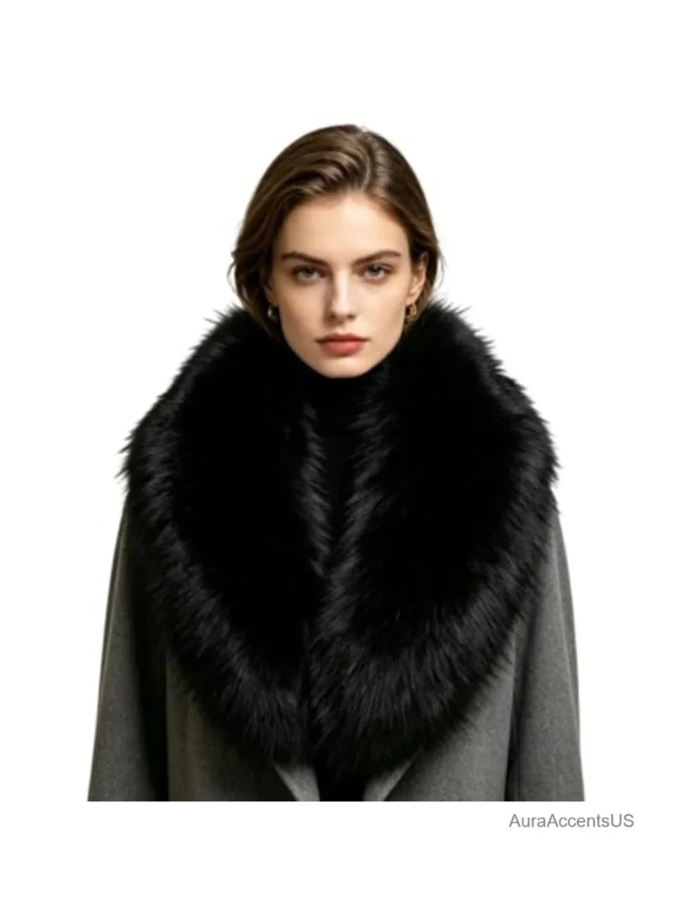 Faux Fur Collar Scarf Wrap Detachable Hood Trim Winter Coat Accessory